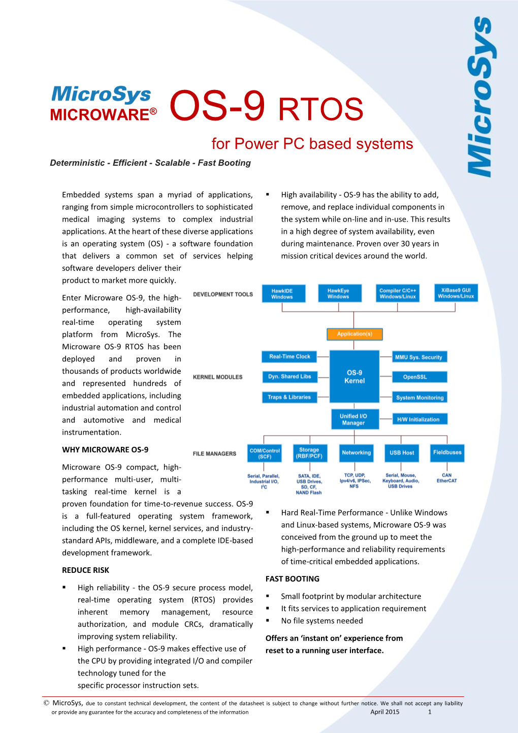 ® OS-9 RTOS for Power PC Based Systems Deterministic - Efficient - Scalable - Fast Booting