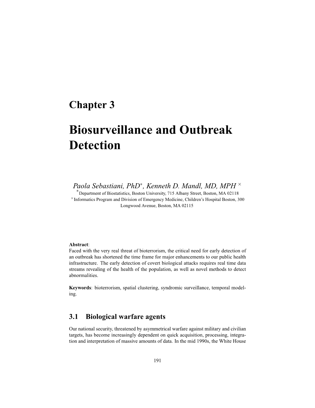 Biosurveillance and Outbreak Detection