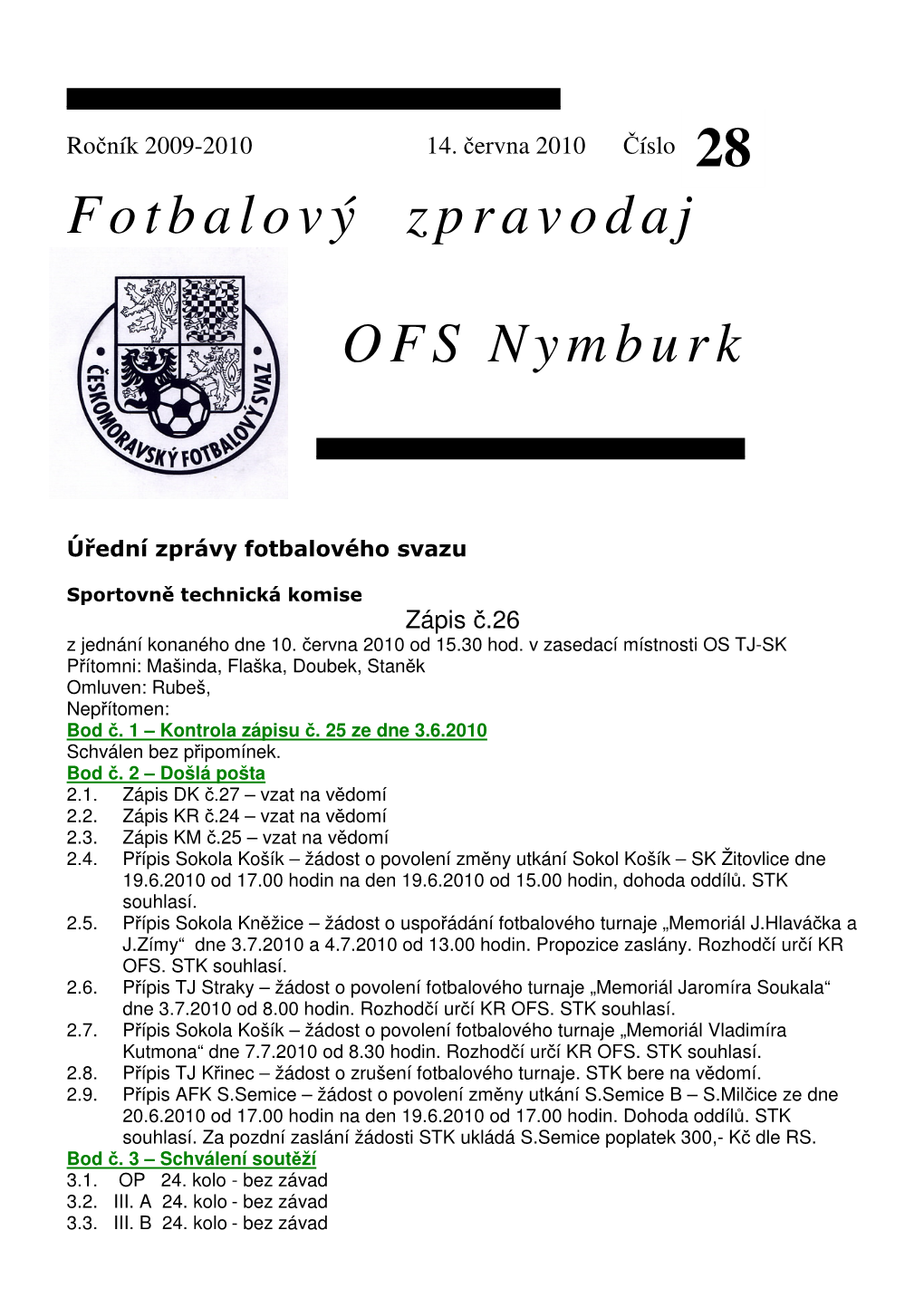Fotbalový Zpravodaj OFS Nymburk 28