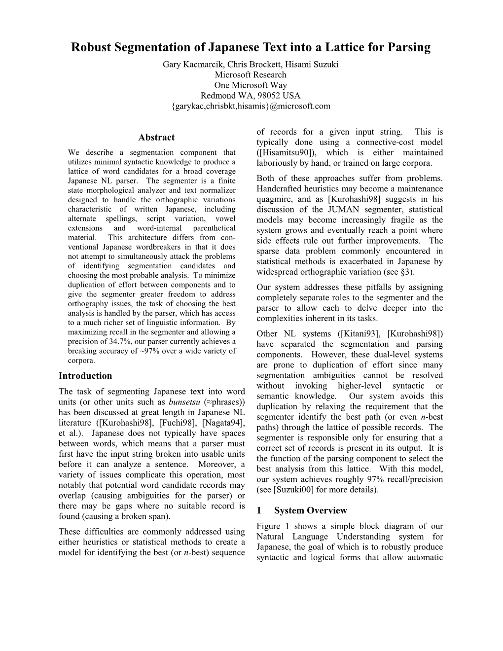 Robust Segmentation of Japanese Text Into a Lattice for Parsing