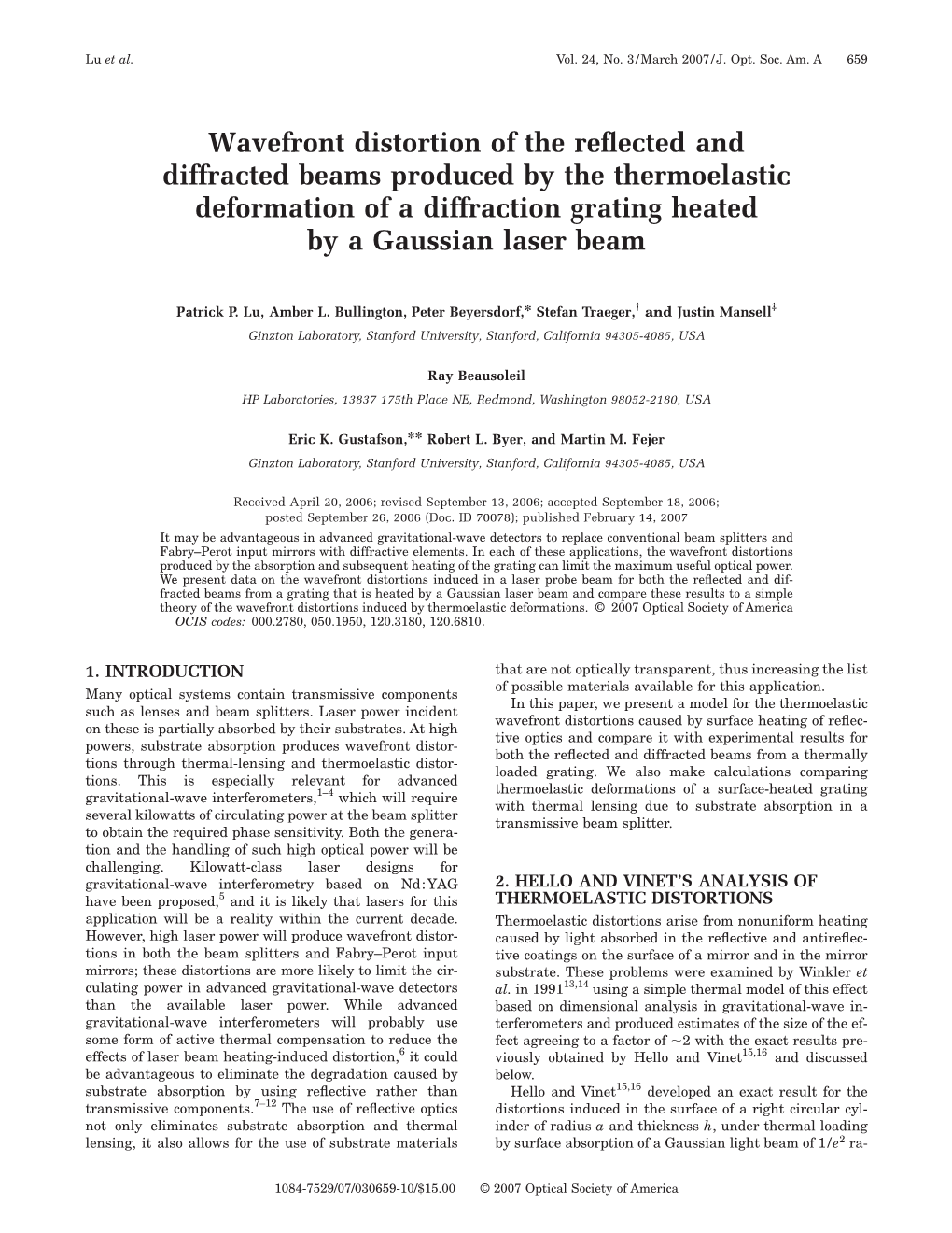 Wavefront Distortion of the Reflected and Diffracted Beams Produced By