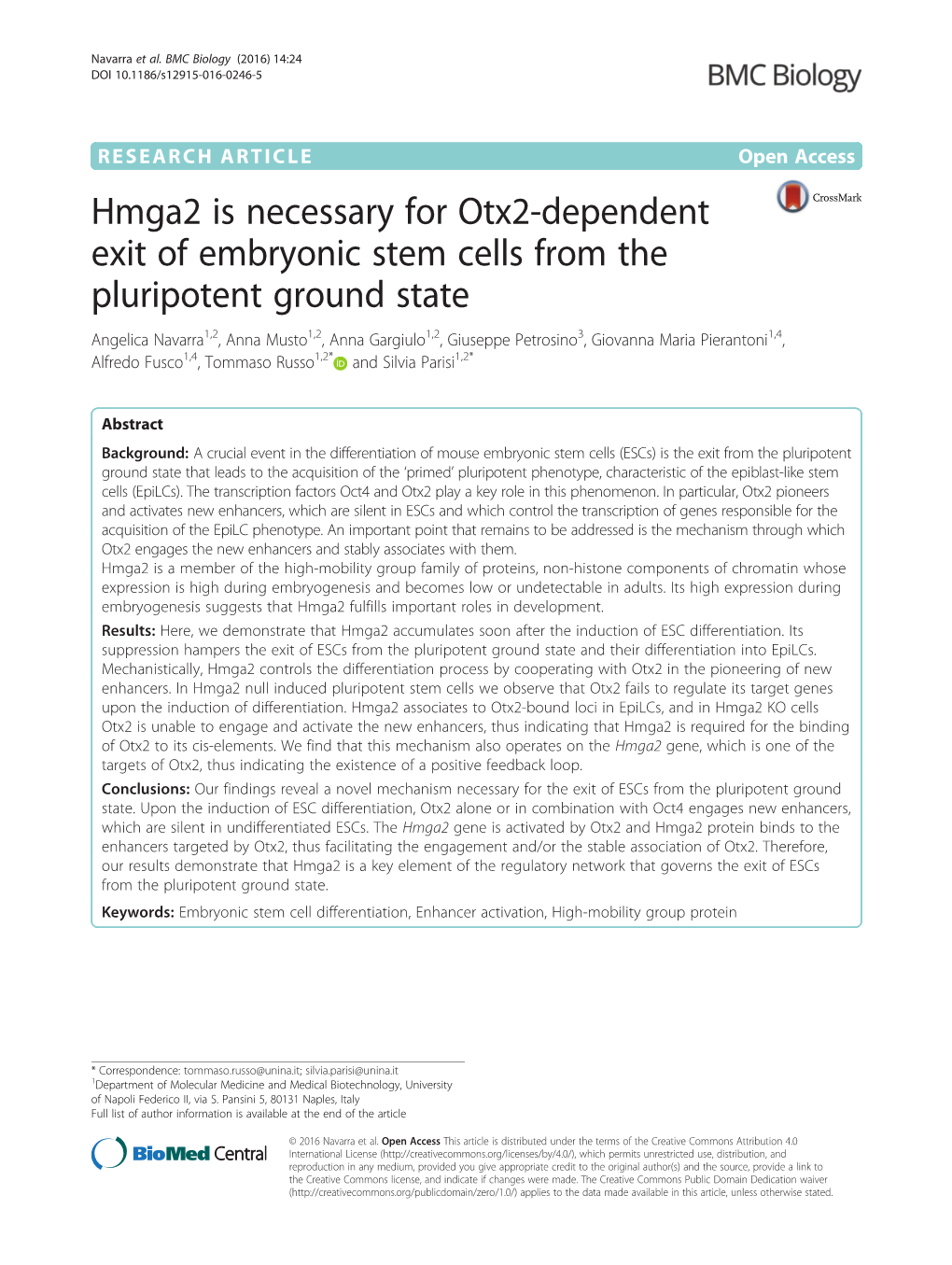 Hmga2 Is Necessary for Otx2-Dependent Exit of Embryonic