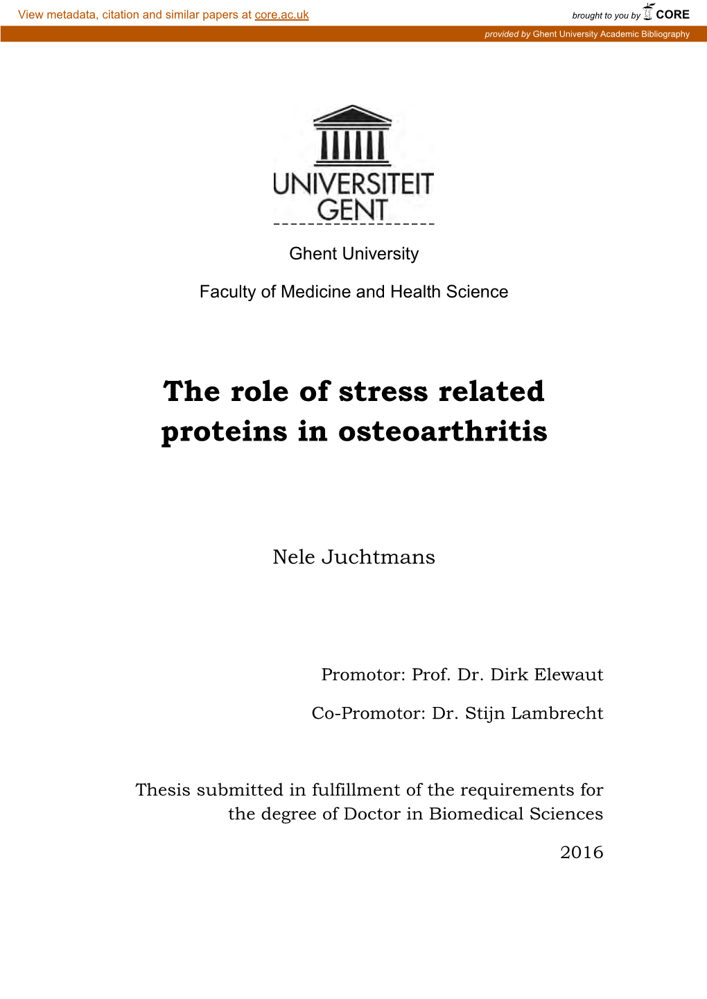 The Role of Stress Related Proteins in Osteoarthritis