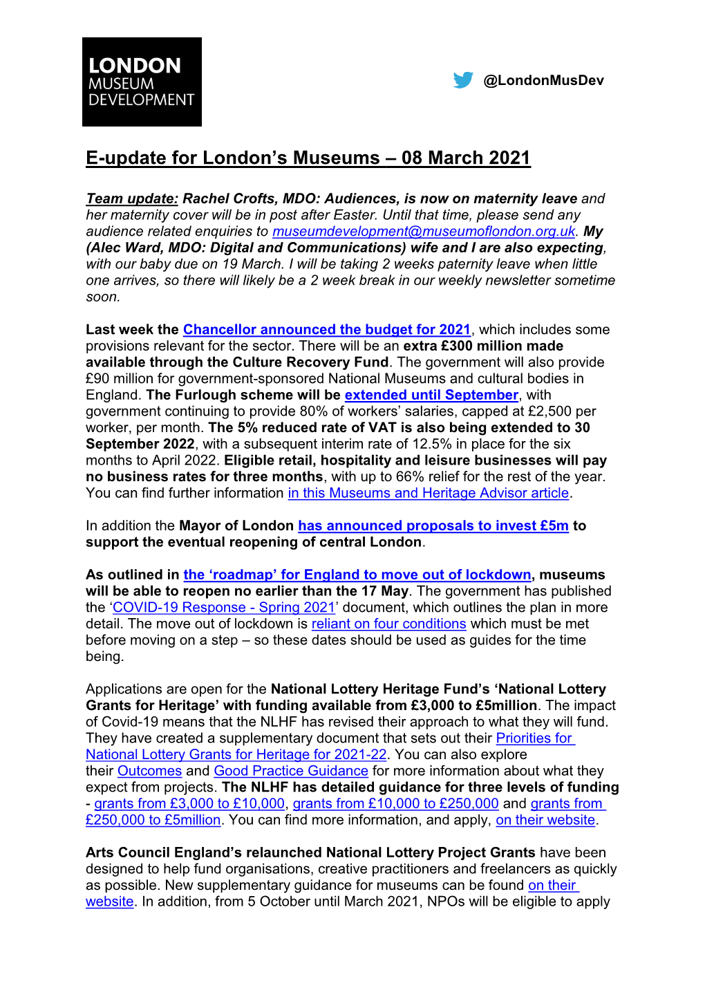 News Update for London's Museums