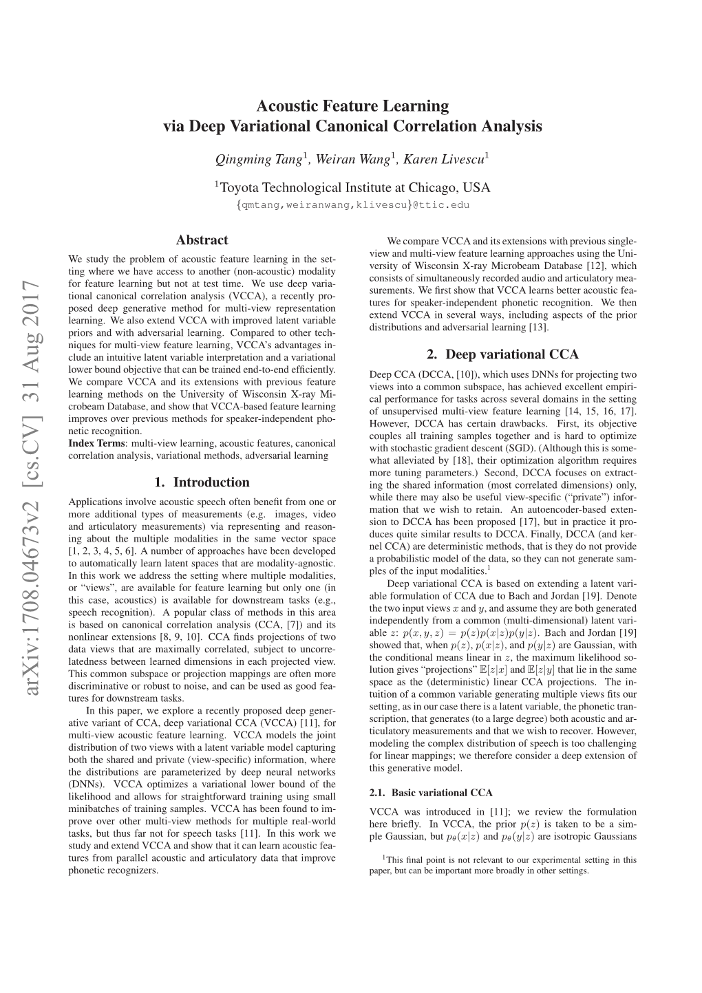 Acoustic Feature Learning with Deep Variational Canonical Correlation