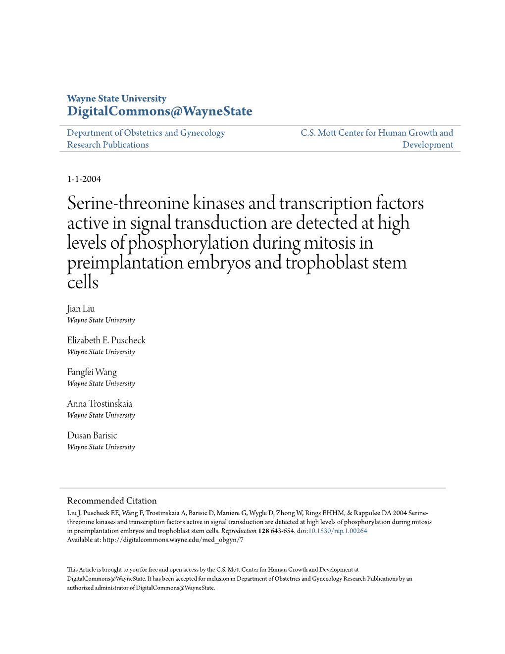 Serine-Threonine Kinases and Transcription Factors Active in Signal