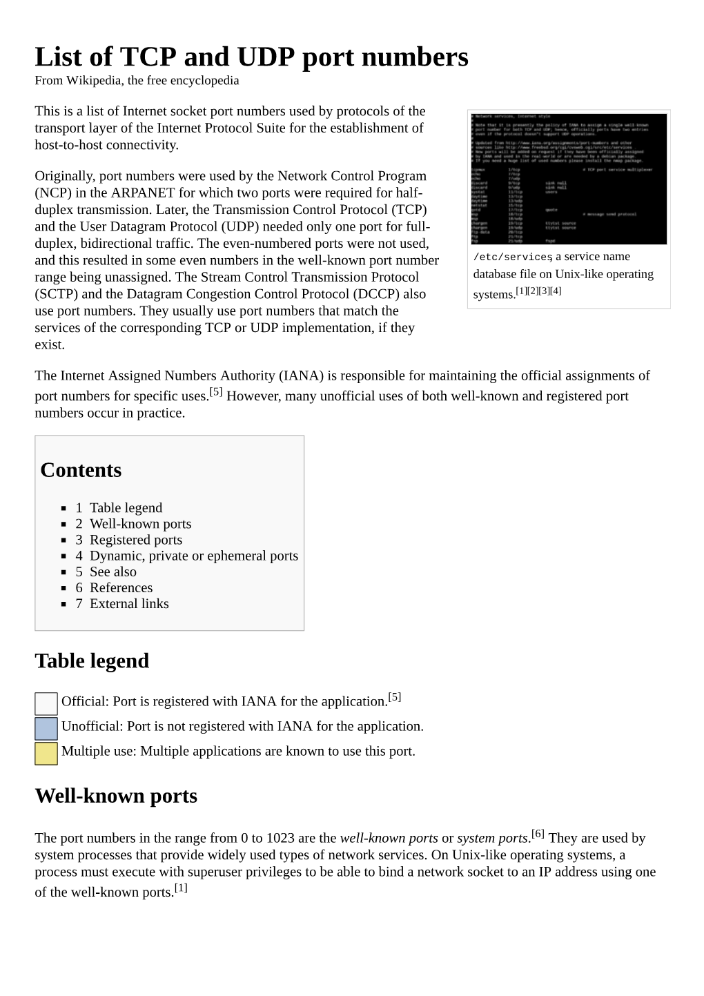 List of TCP and UDP Port Numbers from Wikipedia, the Free Encyclopedia