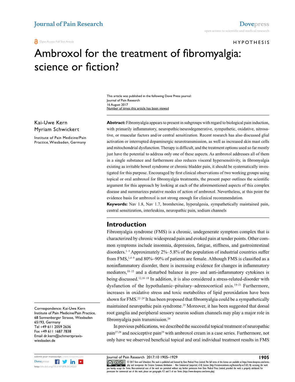 Ambroxol for the Treatment of Fibromyalgia: Science Or Fiction?