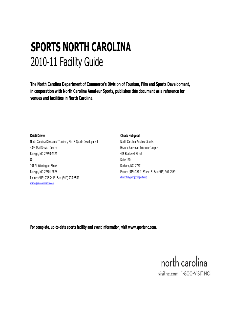 2010-11 NC Sports Facility Guide 10-1-10