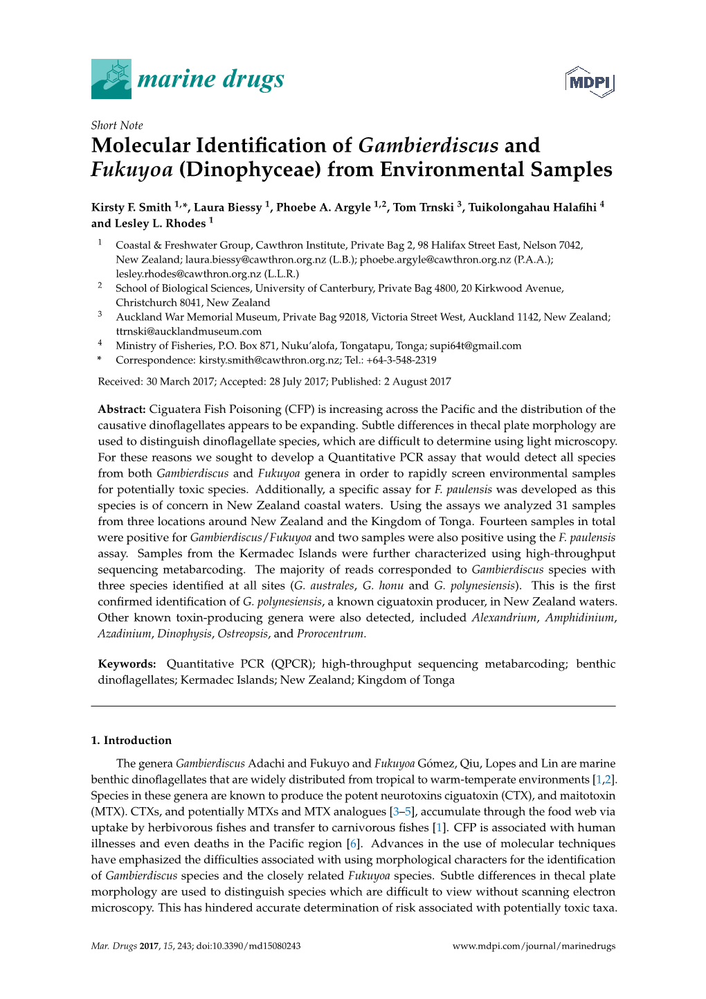 Molecular Identification of Gambierdiscus and Fukuyoa