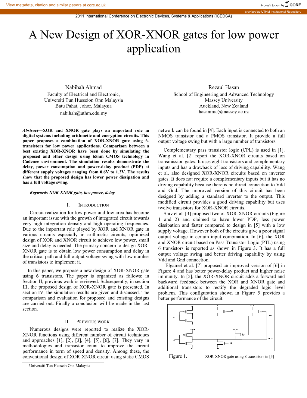 A New Design of XOR-XNOR Gates for Low Power Application