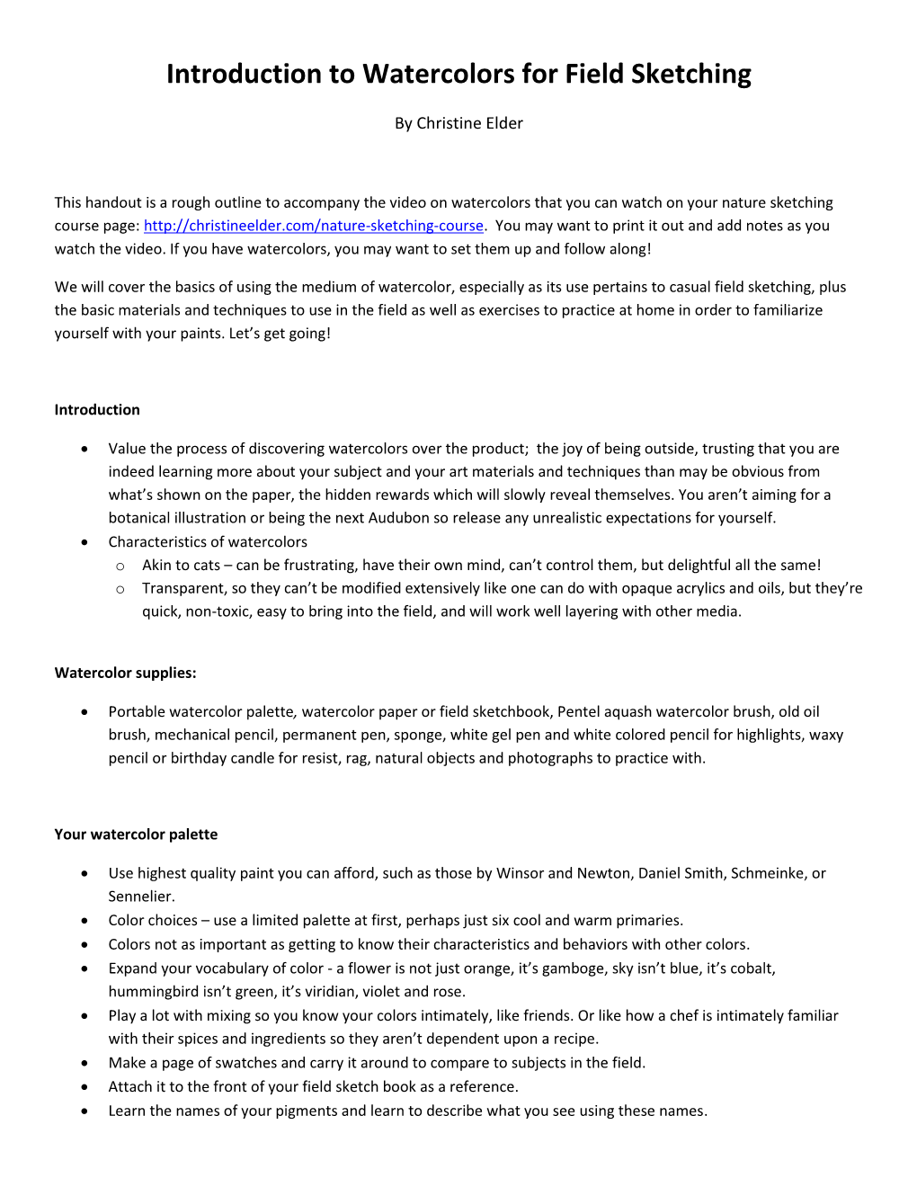 Introduction to Watercolors for Field Sketching