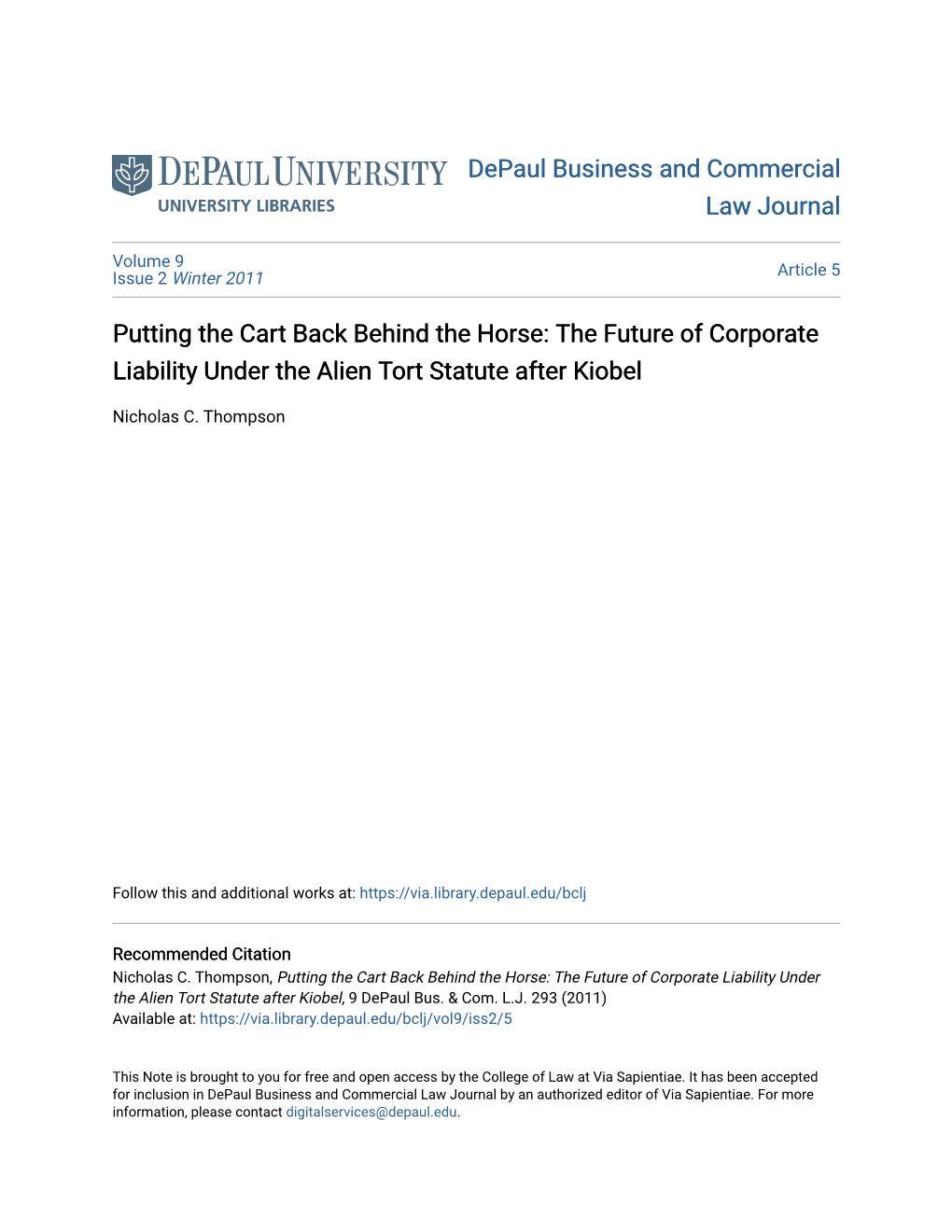 The Future of Corporate Liability Under the Alien Tort Statute After Kiobel