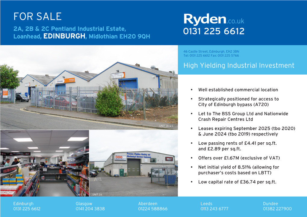 FOR SALE 2A, 2B & 2C Pentland Industrial Estate, Loanhead, EDINBURGH, Midlothian EH20 9QH