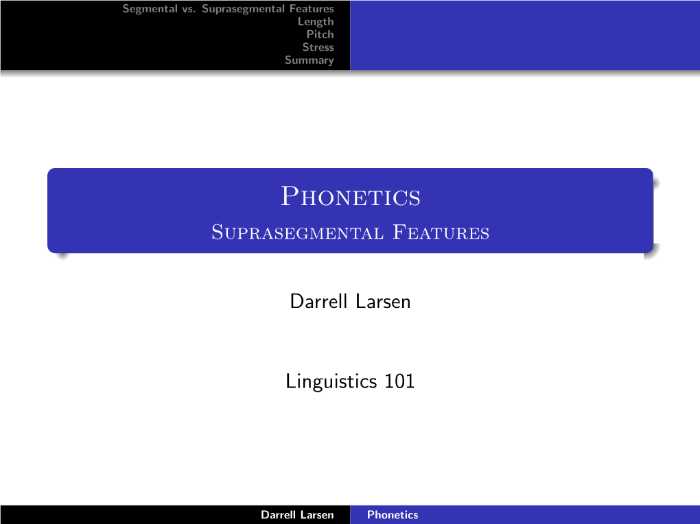 Phonetics Suprasegmental Features