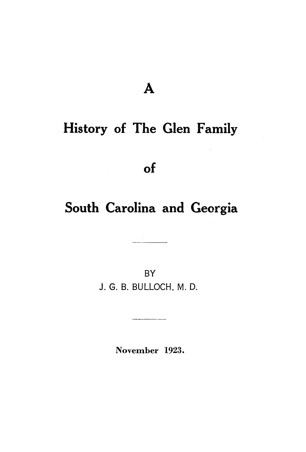 History of the Glen Family of South Carolina and Georgia