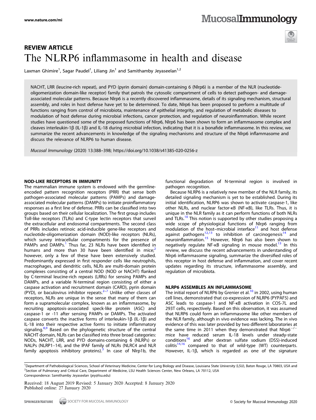 The NLRP6 Inflammasome in Health and Disease