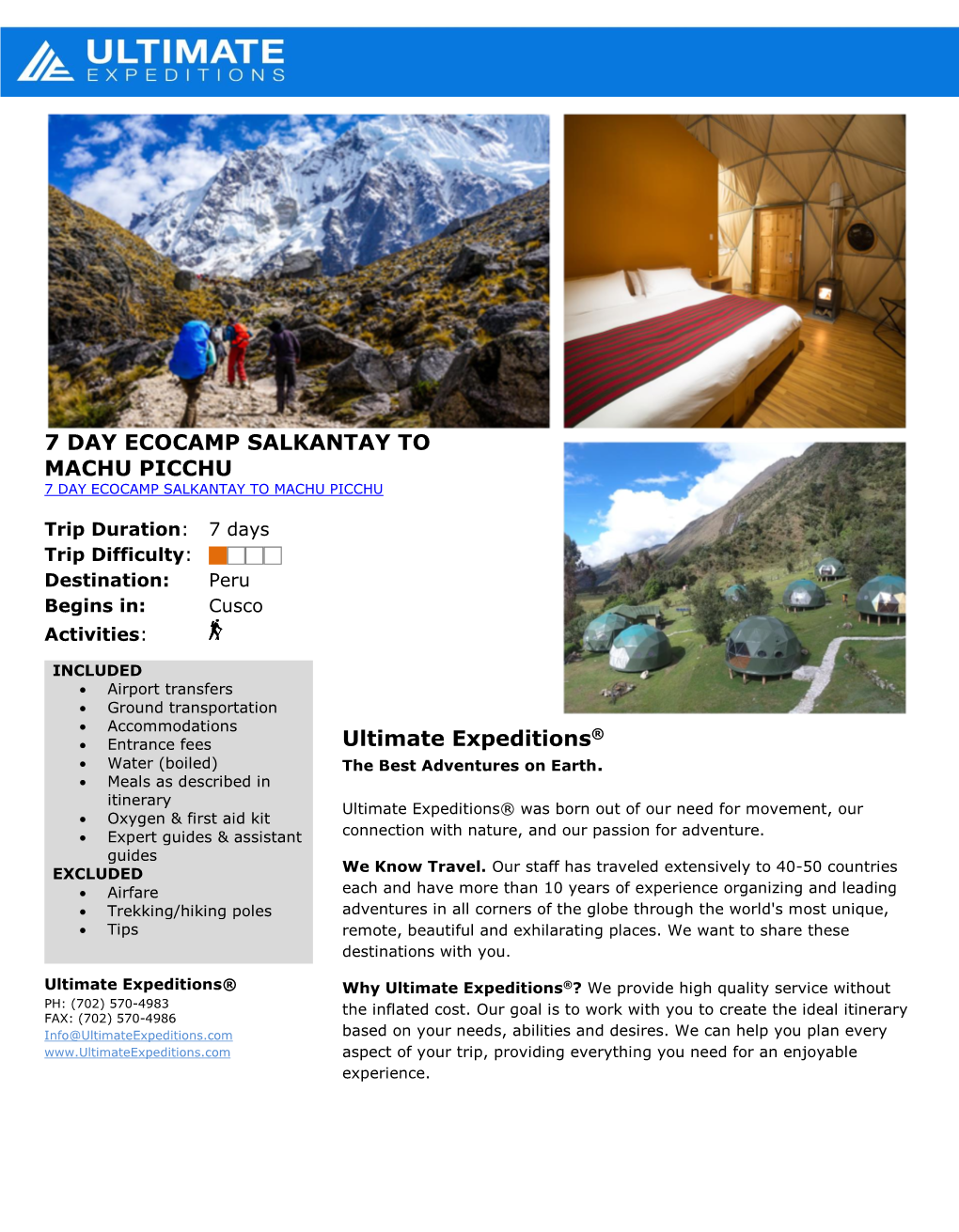 7 DAY ECOCAMP SALKANTAY to MACHU PICCHU Ultimate