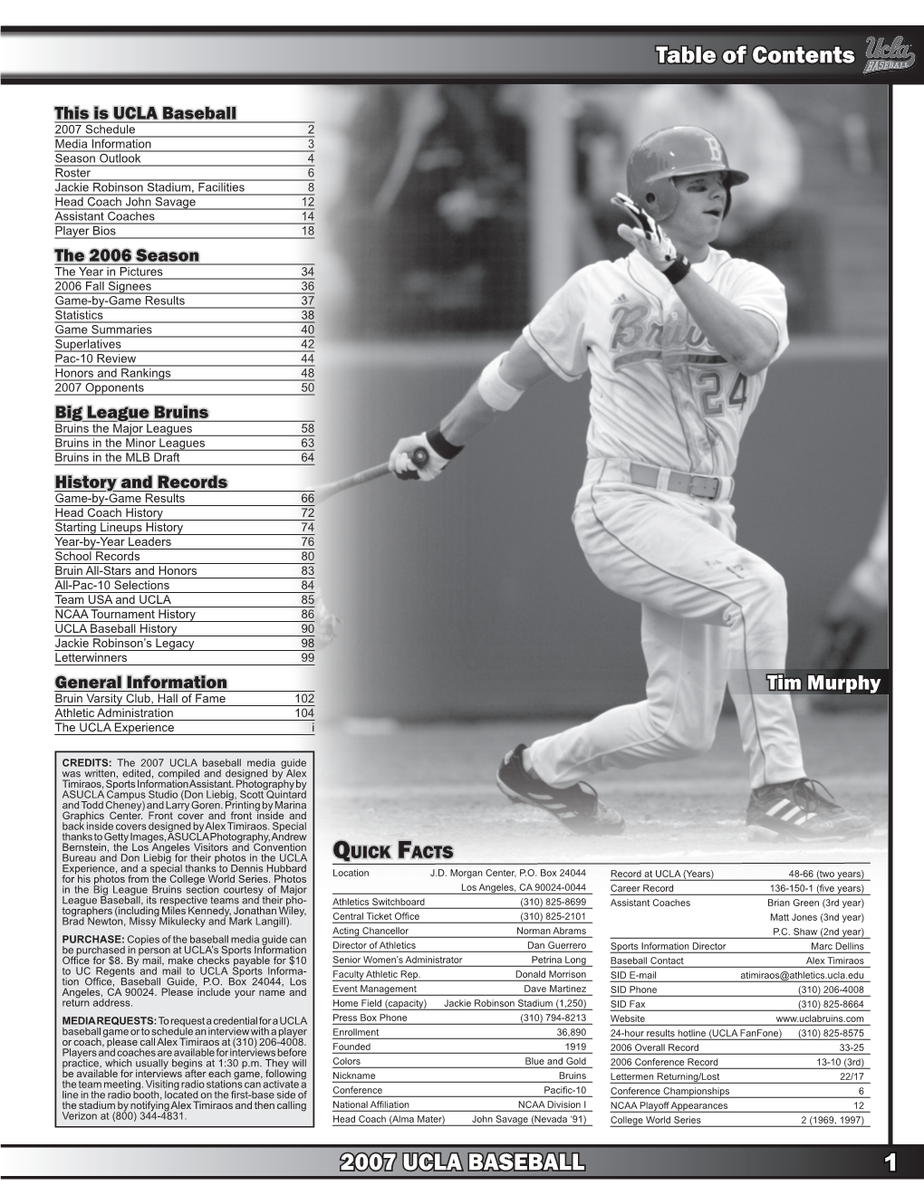 2007 UCLA BASEBALL 1 Table of Contents