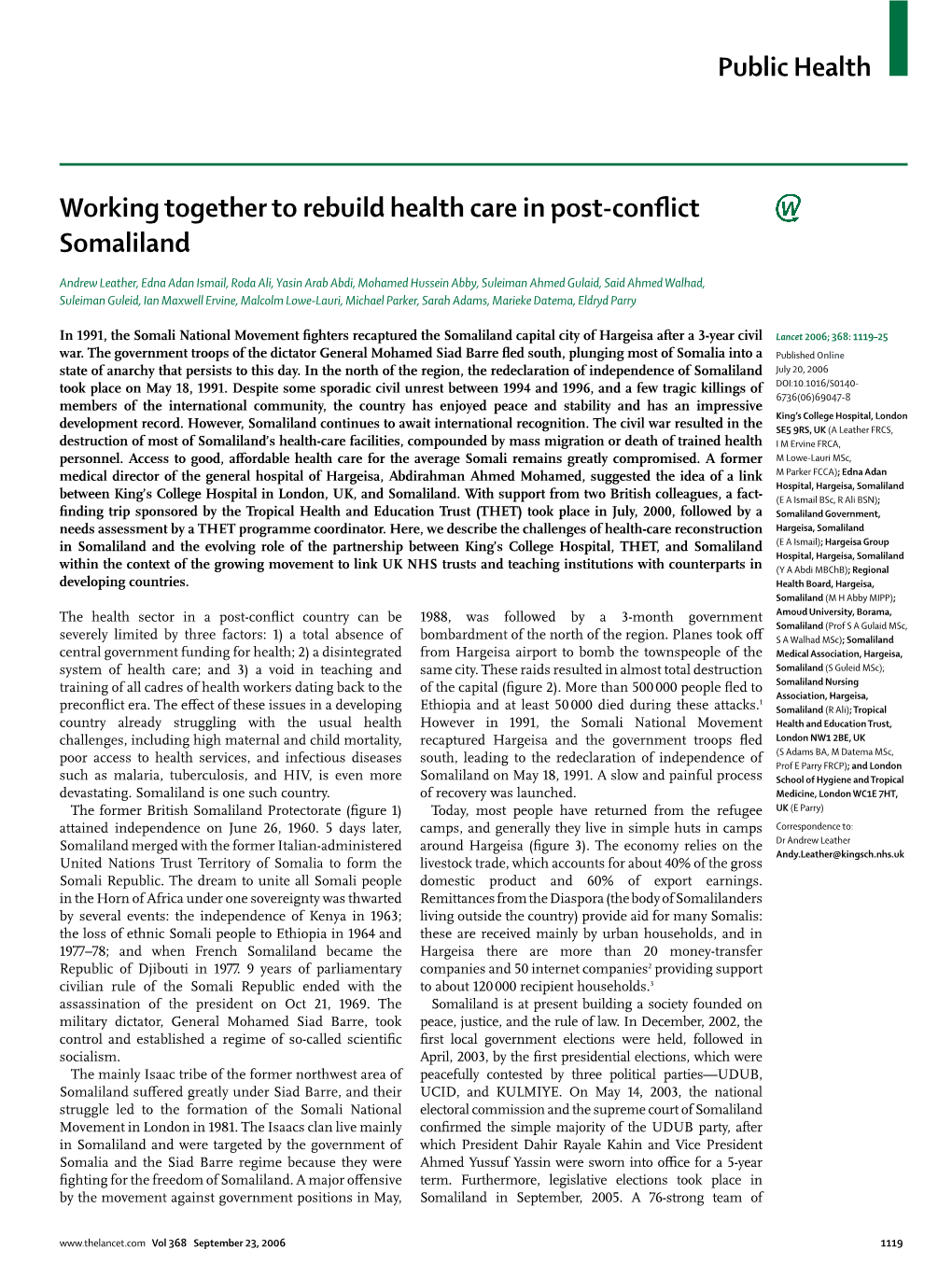 Public Health Working Together to Rebuild Health Care in Post-Conflict