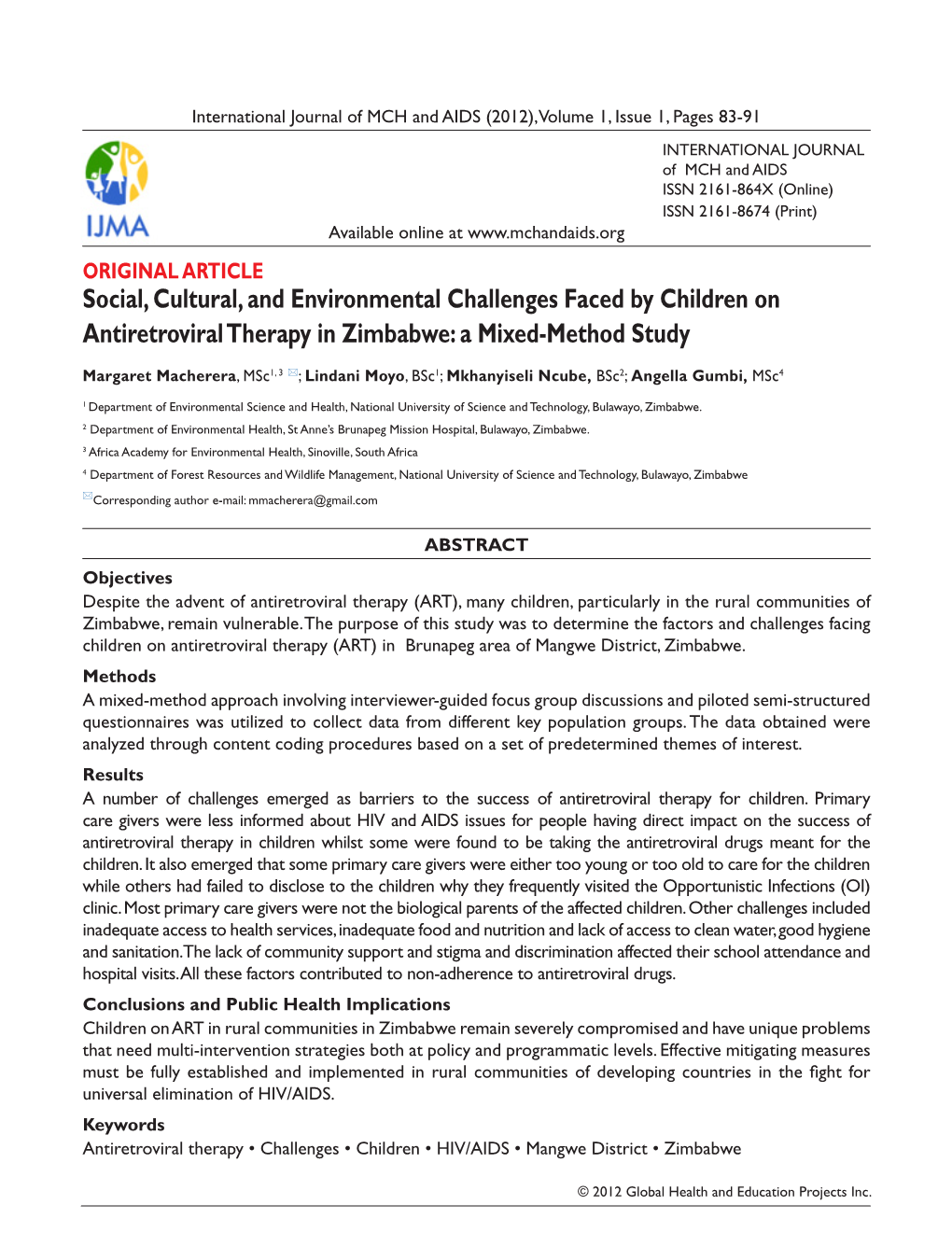 Social, Cultural, and Environmental Challenges Faced by Children on Antiretroviral Therapy in Zimbabwe: a Mixed-Method Study