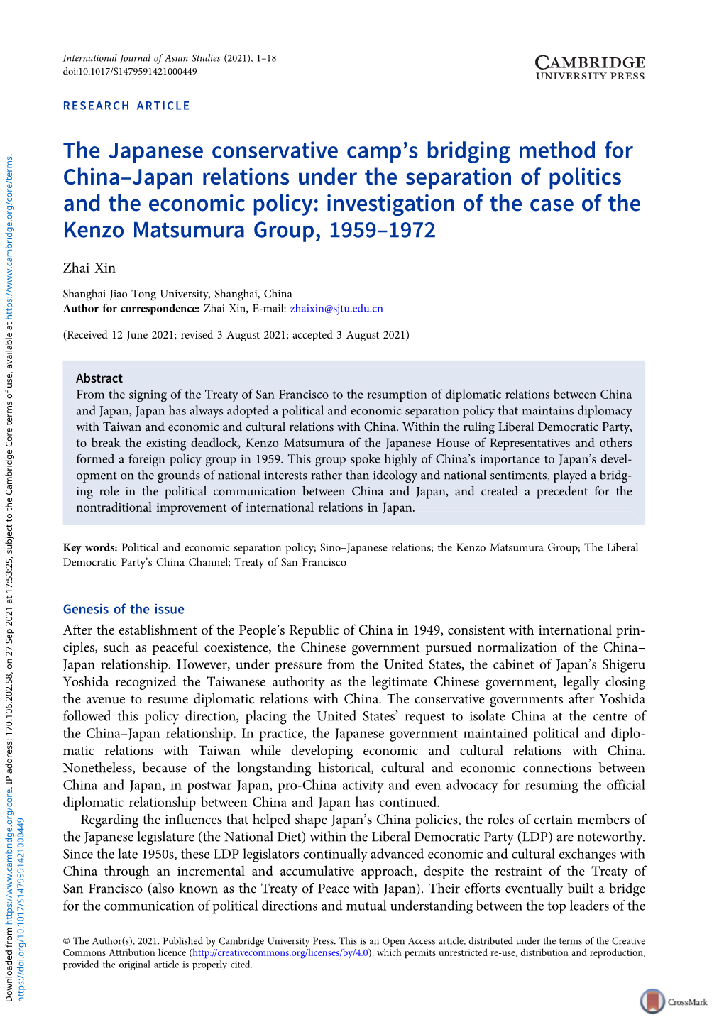 The Japanese Conservative Camp's Bridging Method for China–Japan