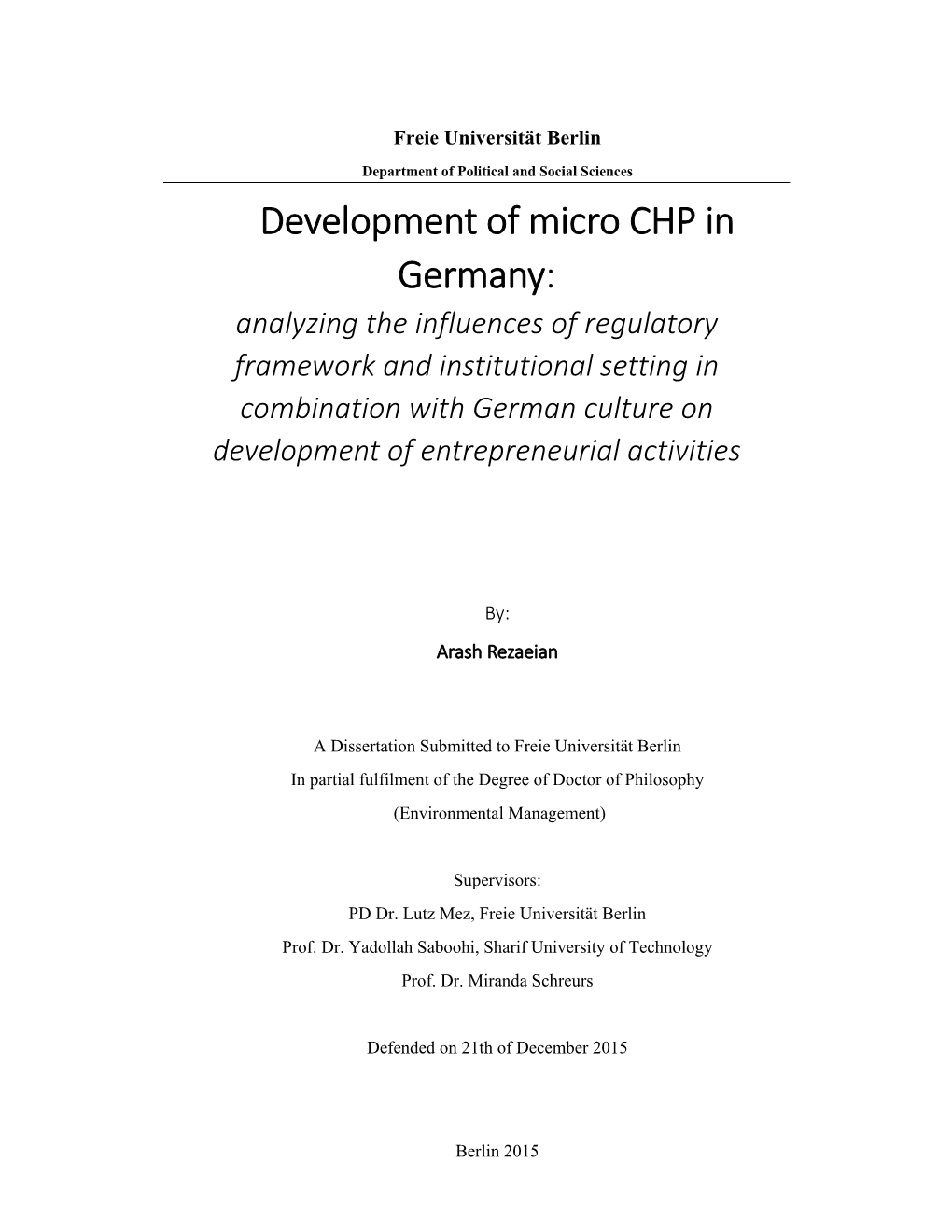 Development of Micro CHP in Germany