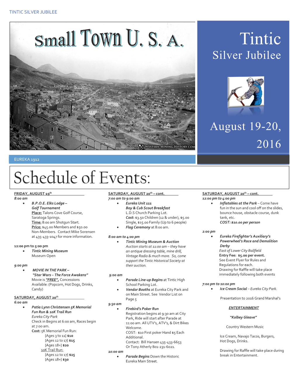 Tintic Schedule of Events
