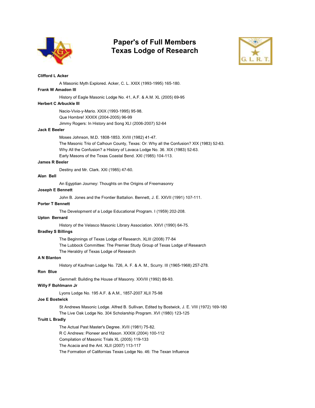 Paper's of Full Members Texas Lodge of Research