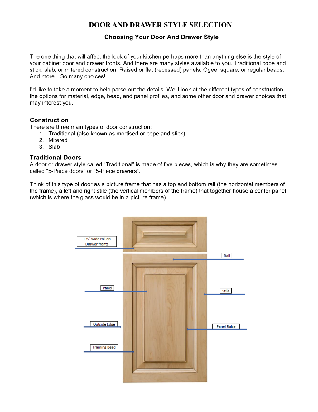 DOOR and DRAWER STYLE SELECTION Choosing Your Door and Drawer Style