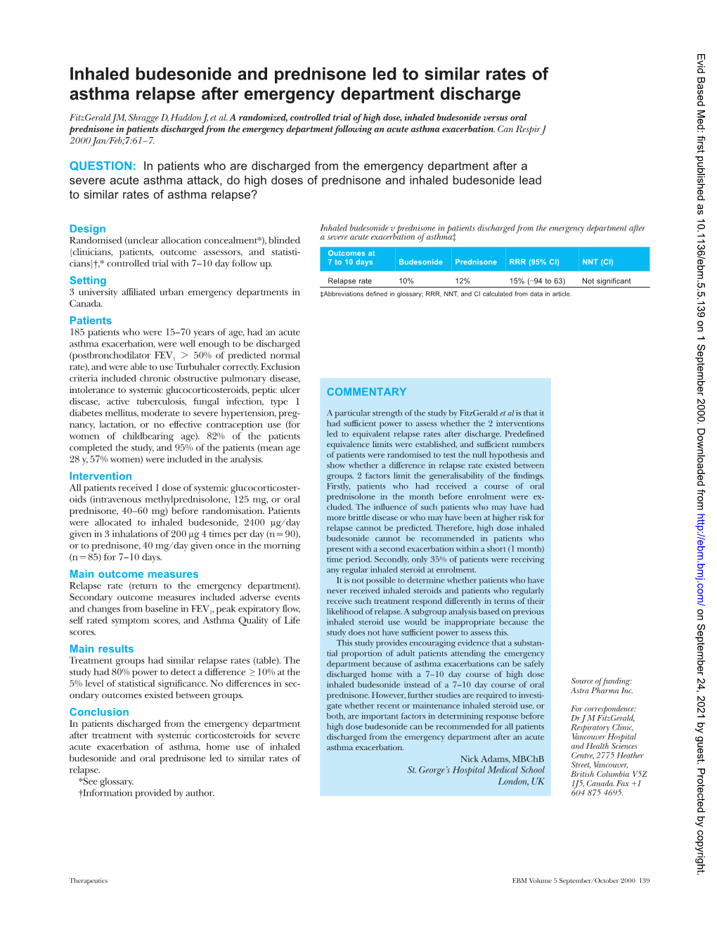 Inhaled Budesonide and Prednisone Led to Similar Rates of Asthma Relapse After Emergency Department Discharge