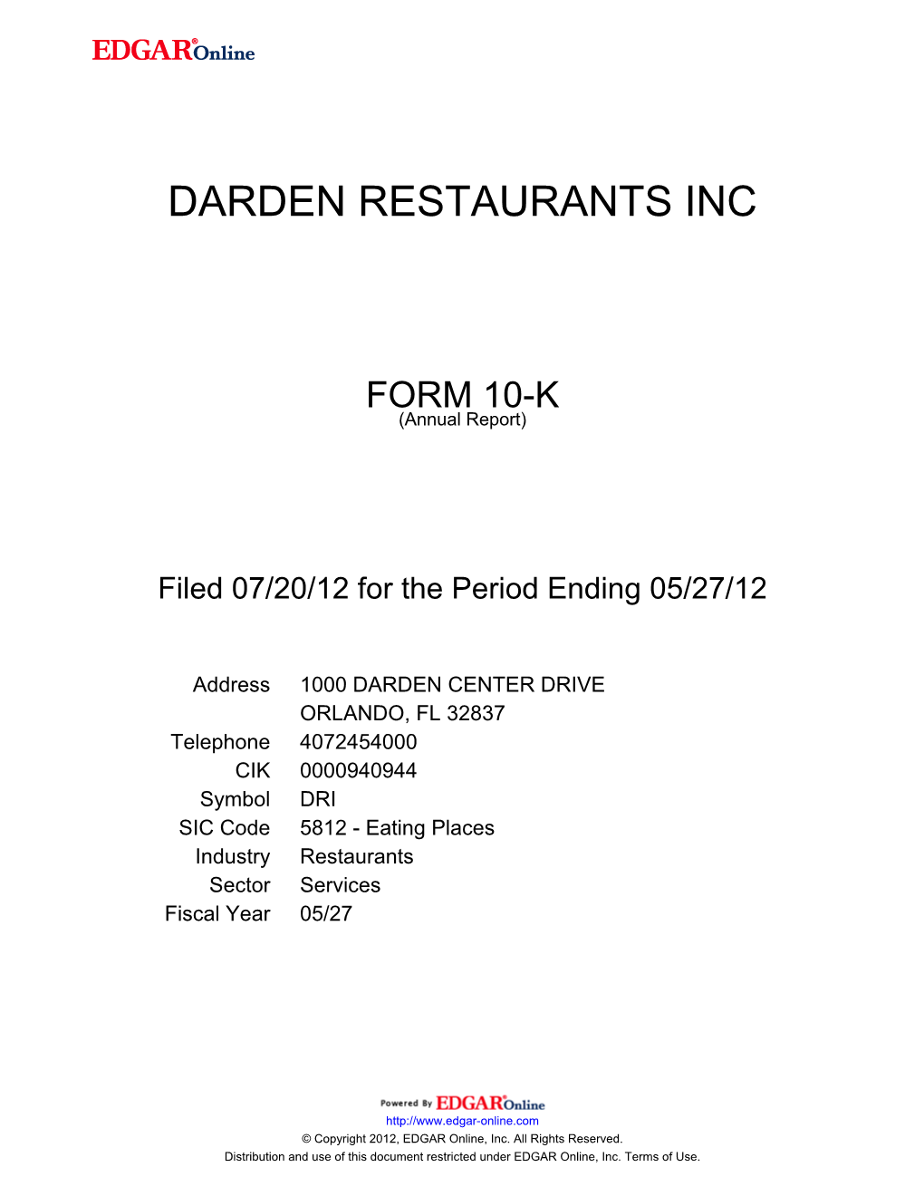 Darden Restaurants Inc