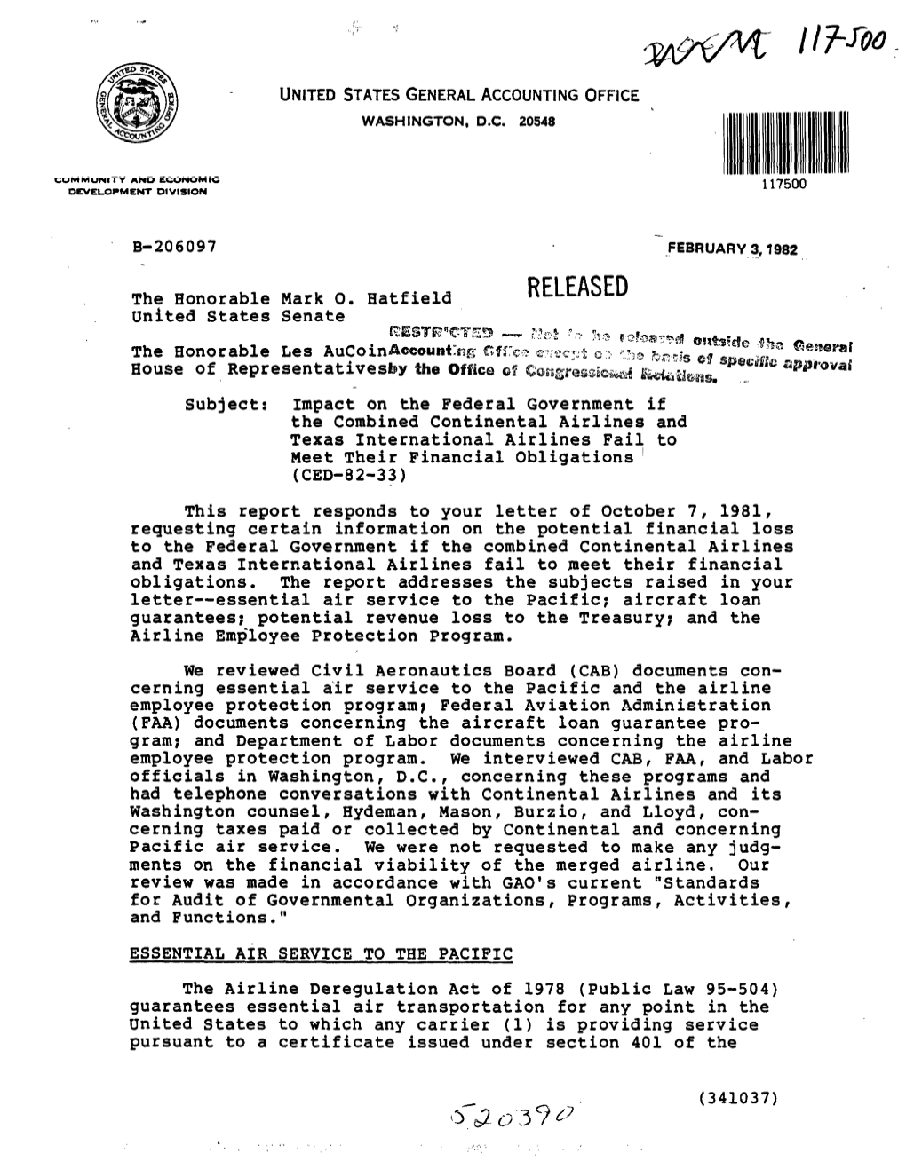 CED-82-33 Impact on Federal Government If the Combined