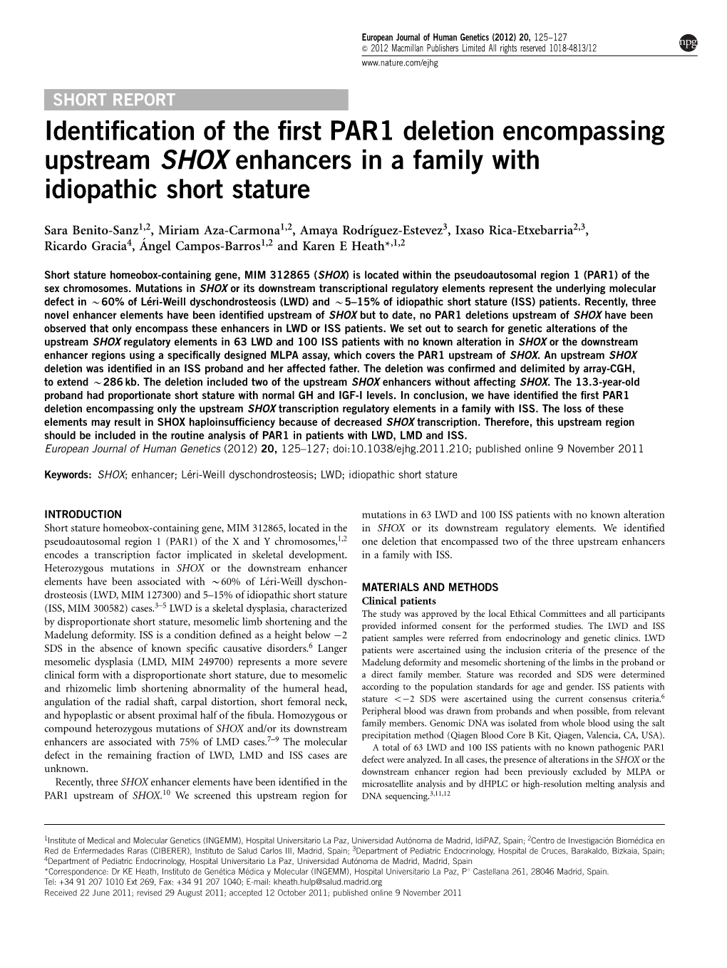 Identification of the First PAR1 Deletion Encompassing Upstream SHOX Enhancers in a Family with Idiopathic Short Stature