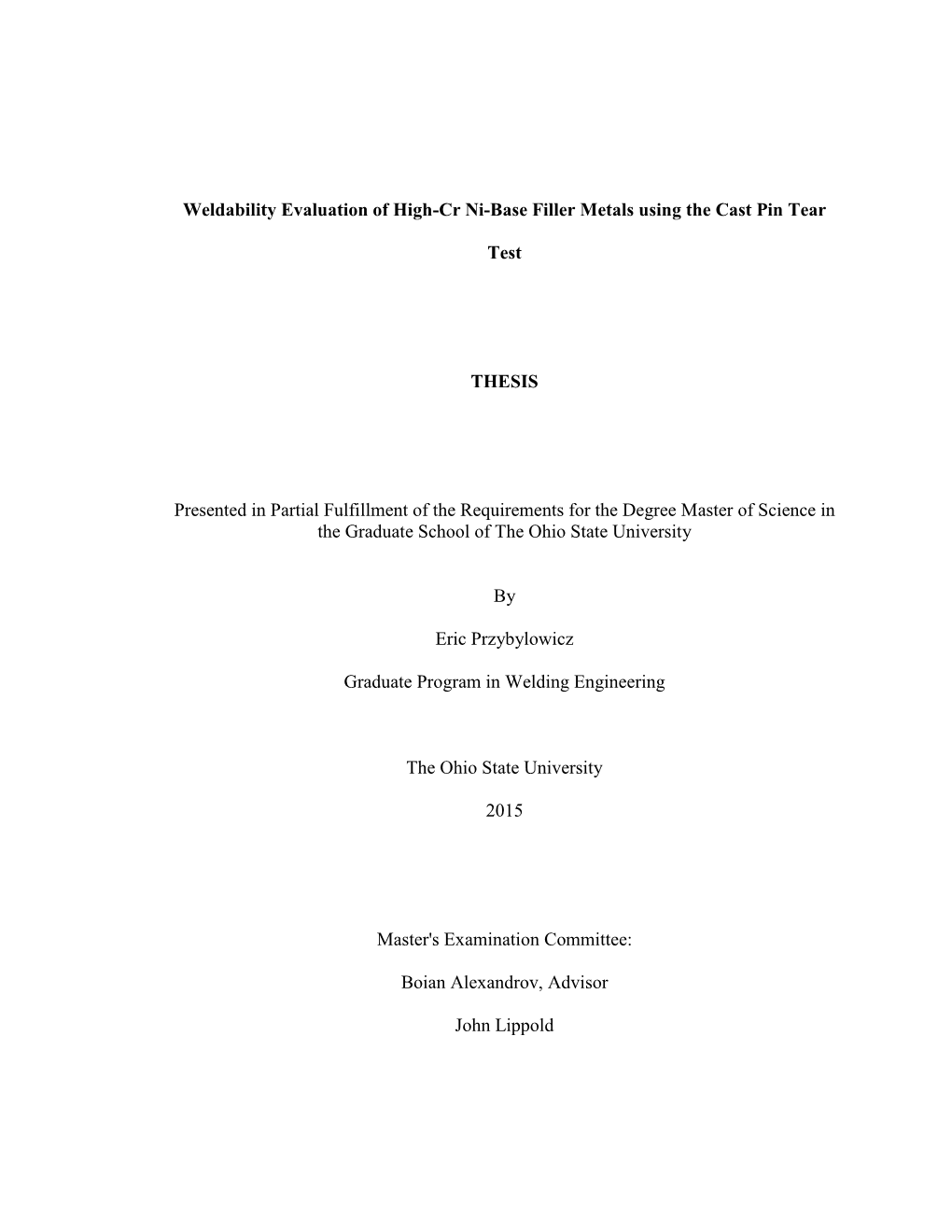 Weldability Evaluation of High-Cr Ni-Base Filler Metals Using the Cast Pin Tear