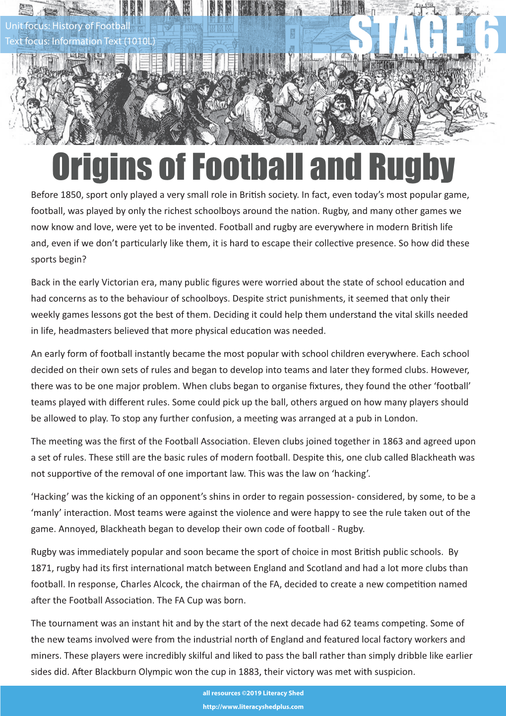 Origins of Football and Rugby Before 1850, Sport Only Played a Very Small Role in Briti Sh Society