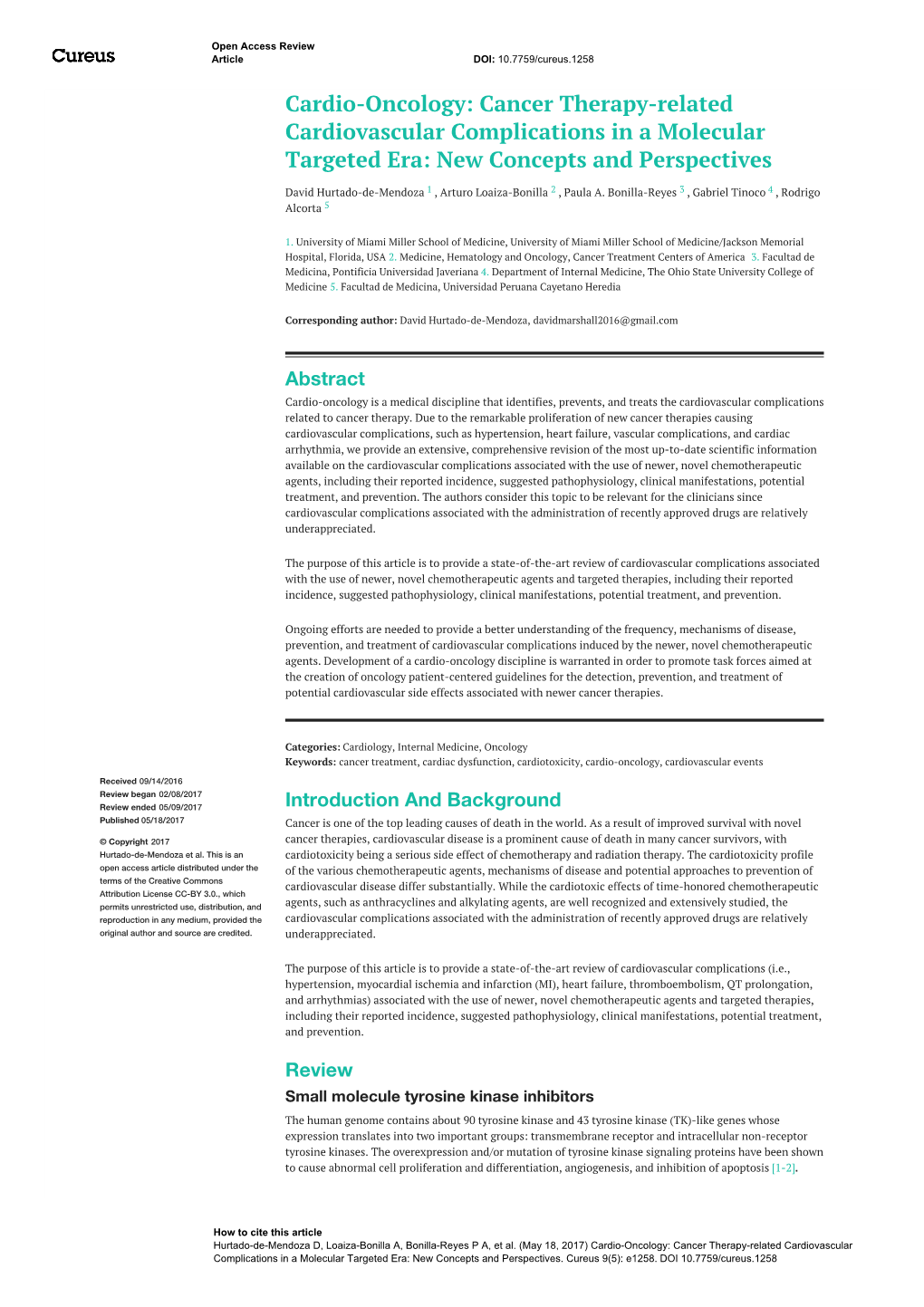 Cardio-Oncology: Cancer Therapy-Related Cardiovascular Complications in a Molecular Targeted Era: New Concepts and Perspectives