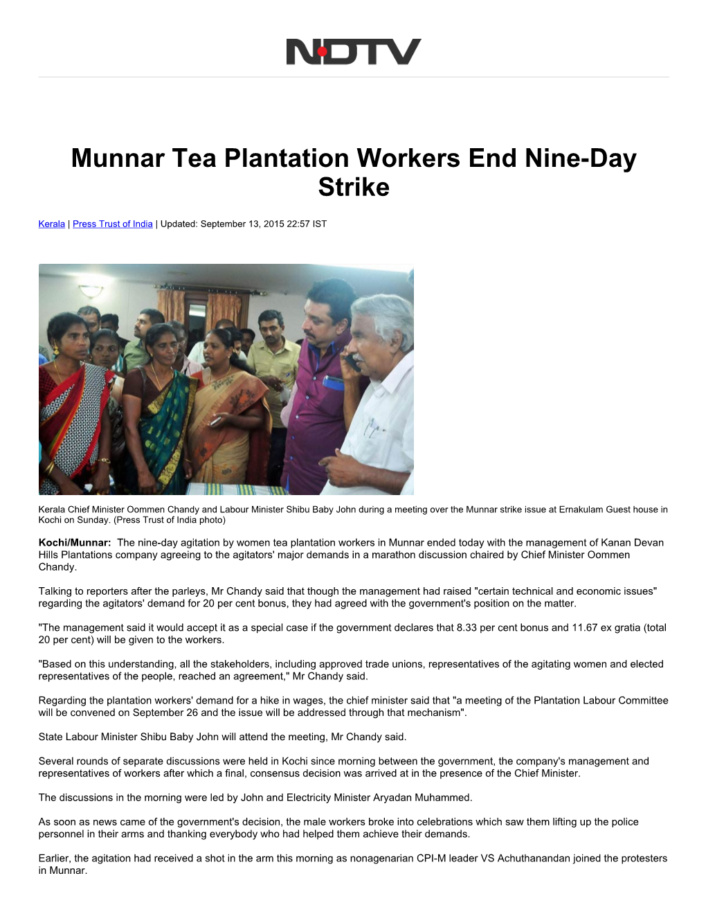 Munnar Tea Plantation Workers End Nineday Strike