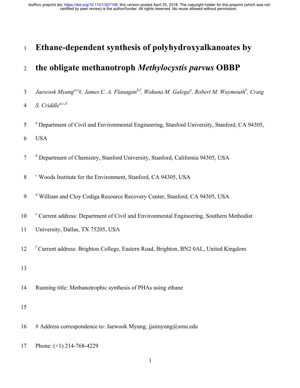 Ethane-Dependent Synthesis of Polyhydroxyalkanoates By