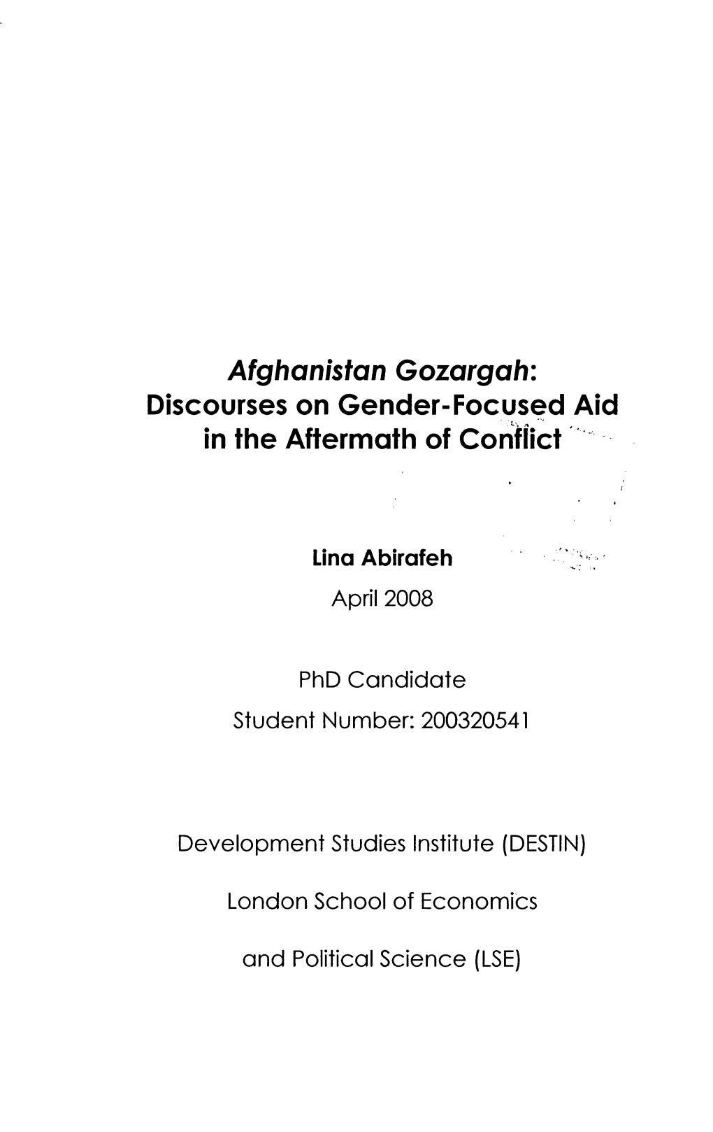 Discourses on Gender-Focused Aid in the Aftermath of Conflict