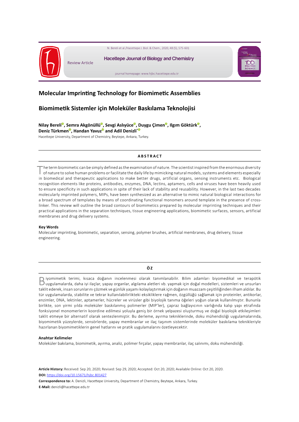 Molecular Imprinting Technology for Biomimetic Assemblies