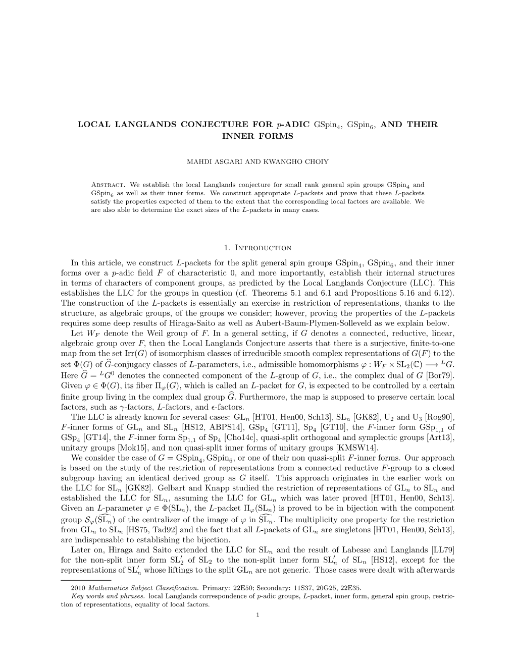 LOCAL LANGLANDS CONJECTURE for P-ADIC Gspin4, Gspin6, and THEIR INNER FORMS