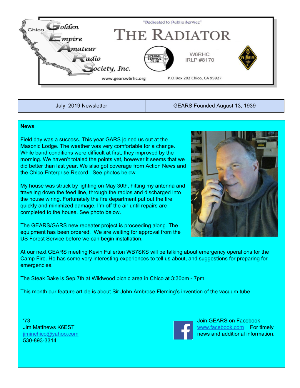 July 2019 Newsletter GEARS Founded August 13, 1939 News