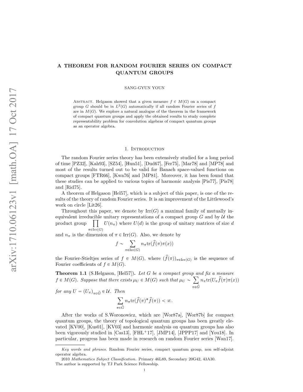 Arxiv:1710.06123V1 [Math.OA] 17 Oct 2017 Prtralgebra