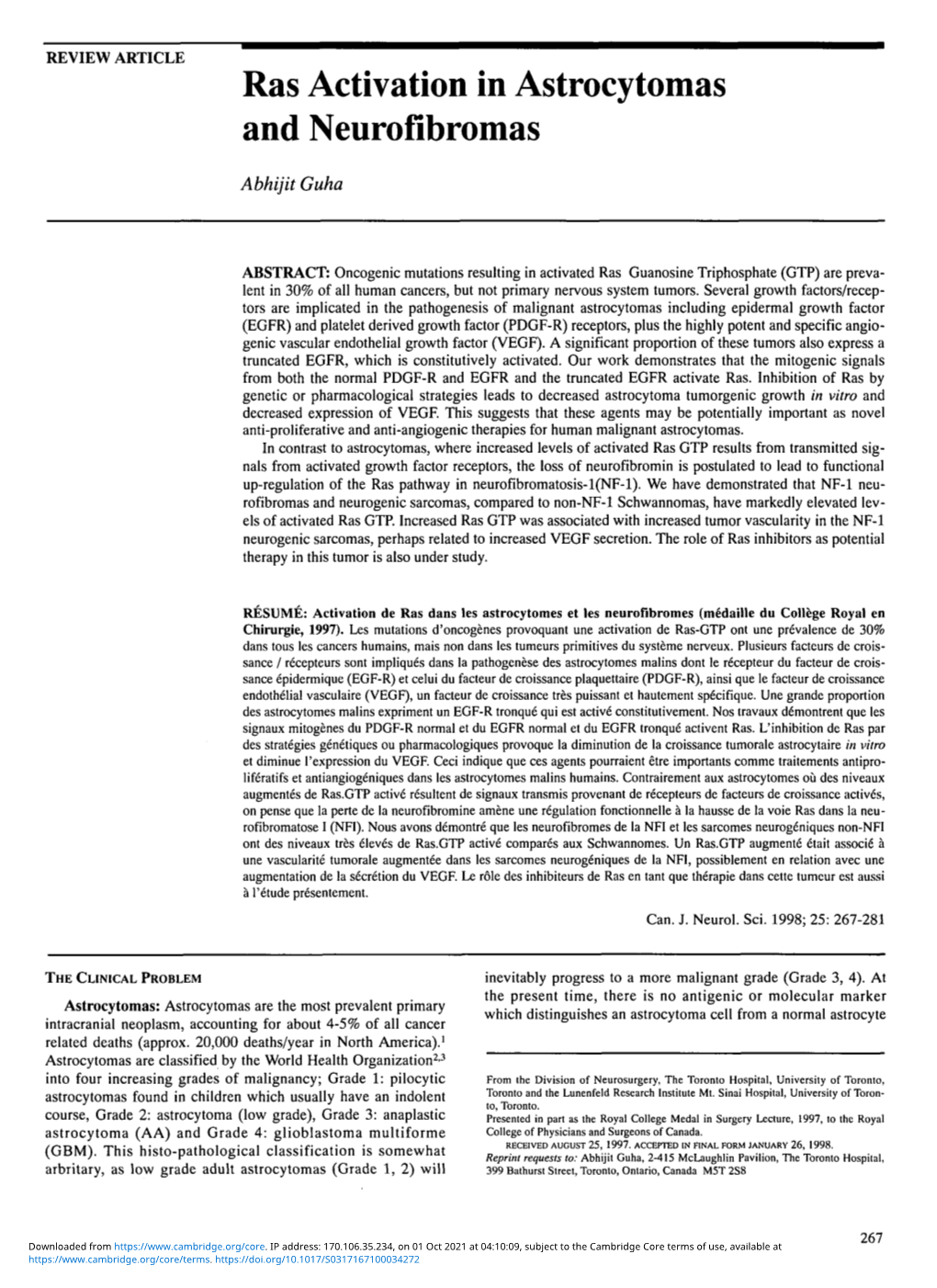 Ras Activation in Astrocytomas and Neurofibromas