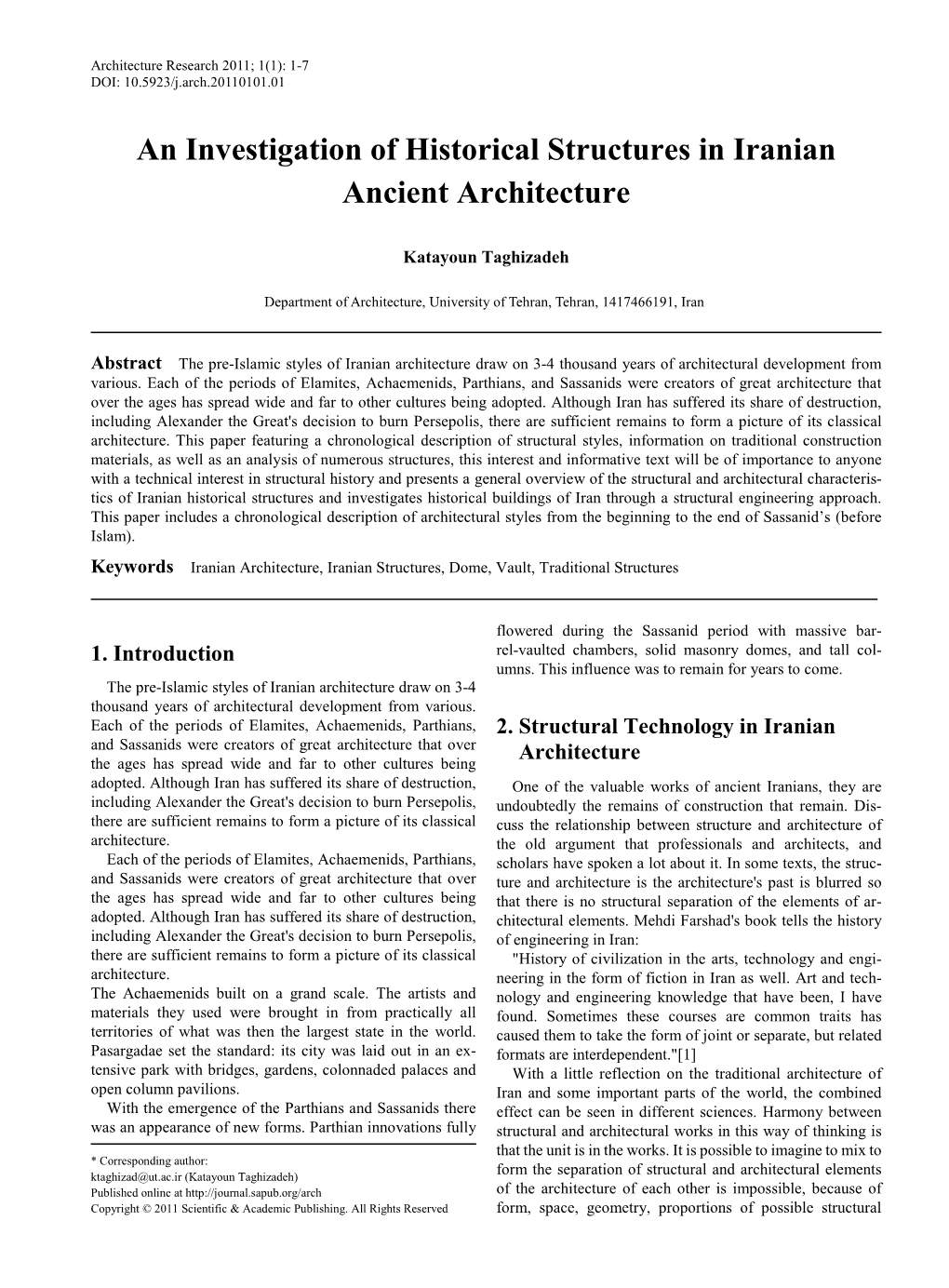 An Investigation of Historical Structures in Iranian Ancient Architecture