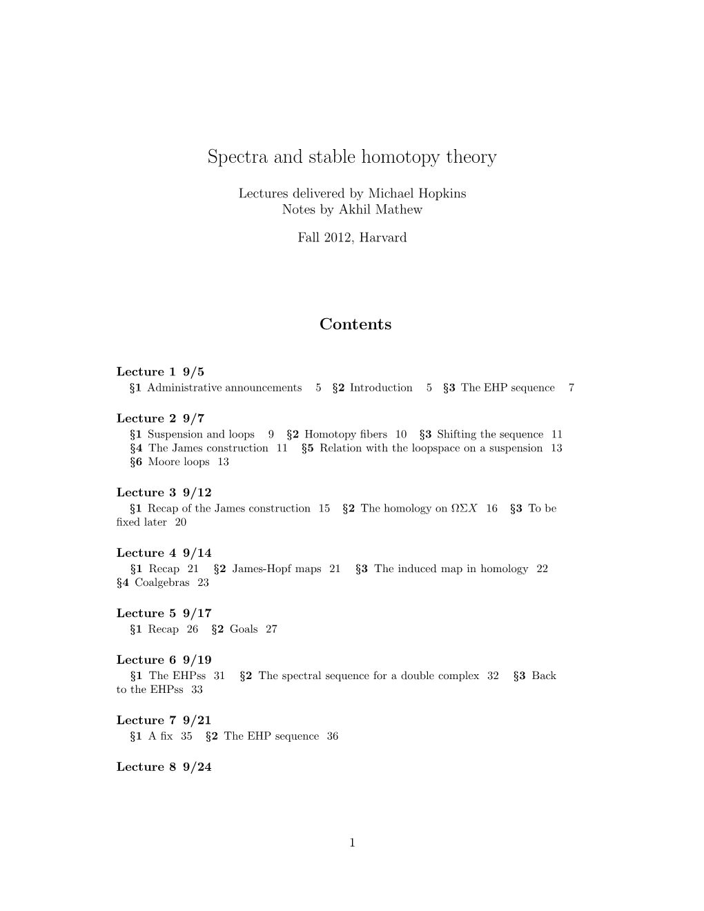 Spectra and Stable Homotopy Theory