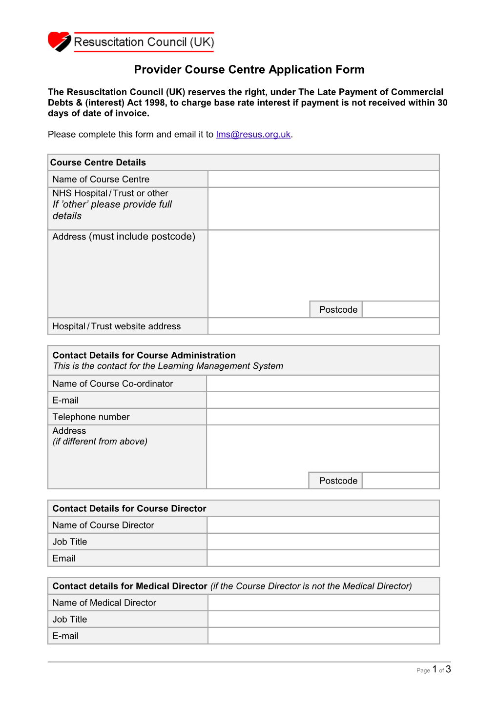 Provider Course Centre Application Form