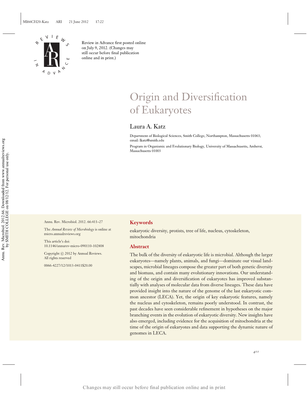 Origin and Diversification of Eukaryotes