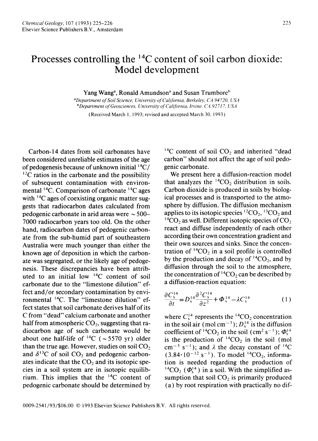 Processes Controlling the 14C Content of Soil Carbon Dioxide: Model Development